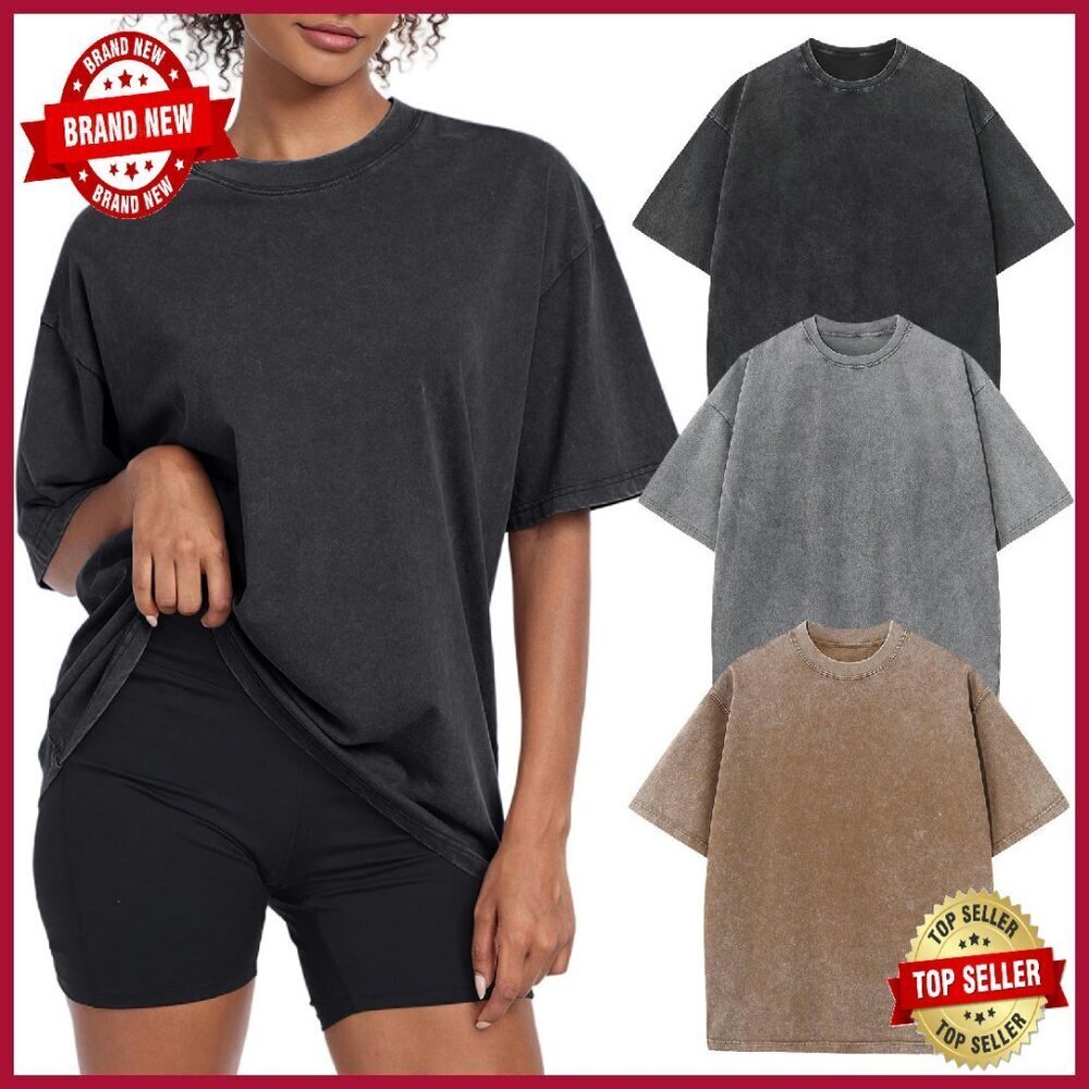 Vintage Oversized Cotton Tee Acid Washed Boyfriend Fit Gym Casual